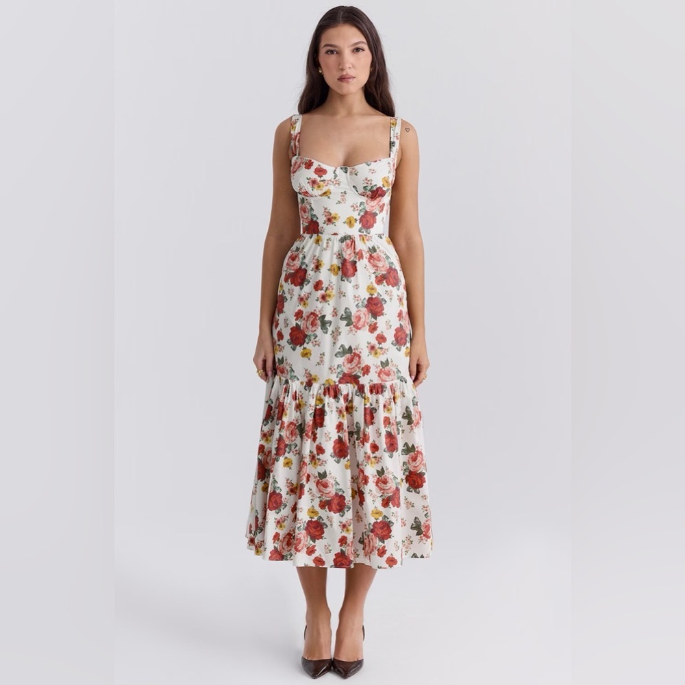House of CB Elia Italian Rose Print Cotton Midi Sundress Plus cup - Picture 7 of 7